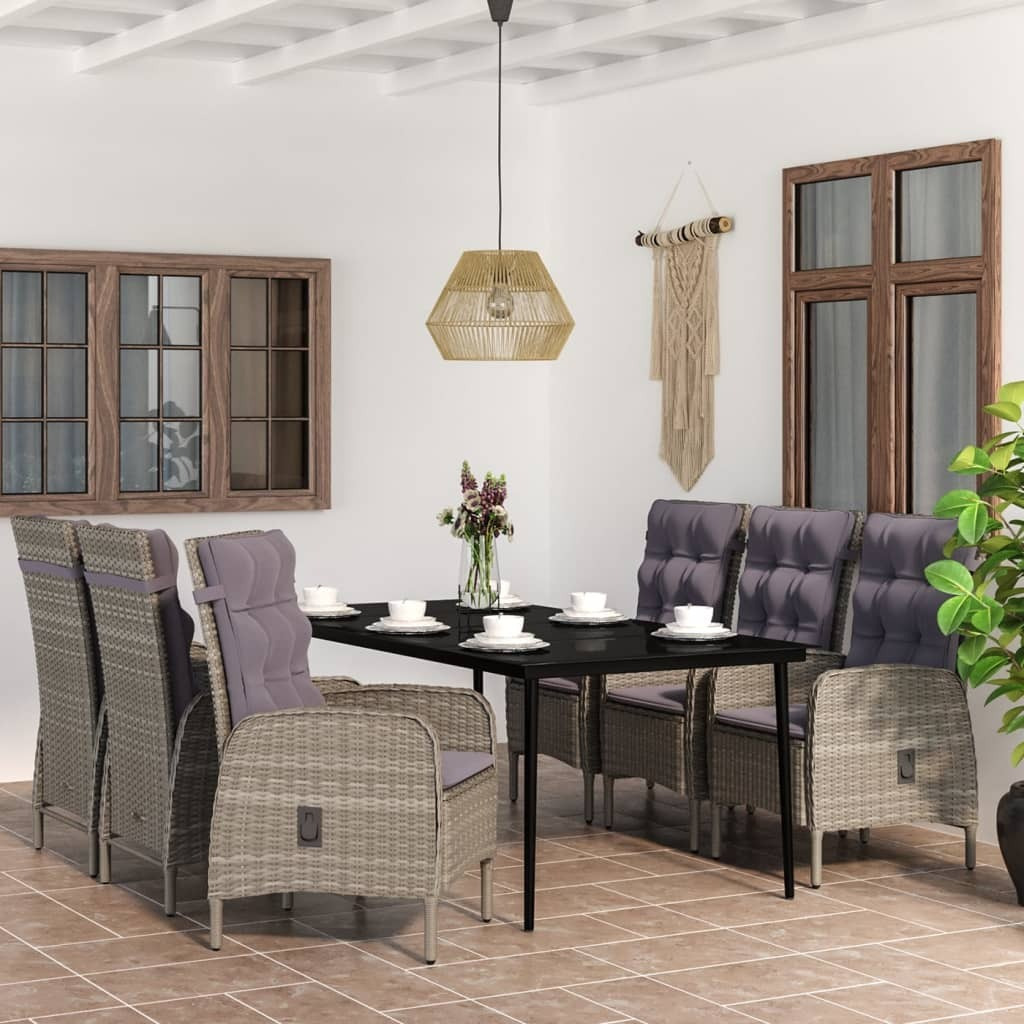 Vidaxl 7 Piece Patio Dining Set With Cushions Gray And Black