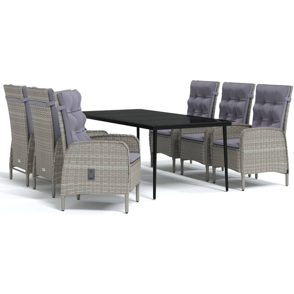 Vidaxl 7 Piece Patio Dining Set With Cushions Gray And Black