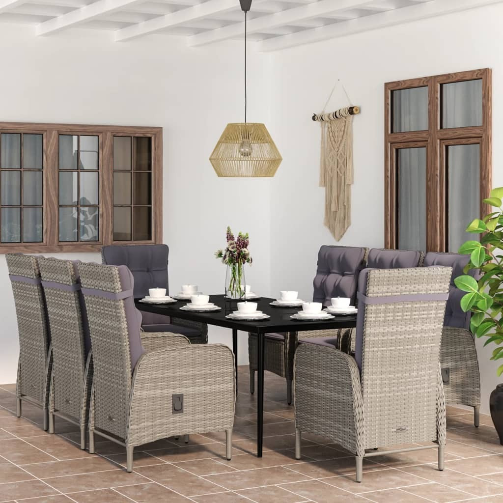 Vidaxl 9 Piece Patio Dining Set With Cushions Gray And Black