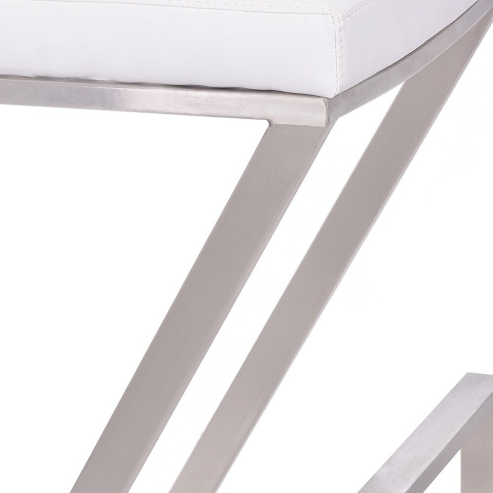 26"" Contempo White Faux Leather And Stainless Backless Bar Stool