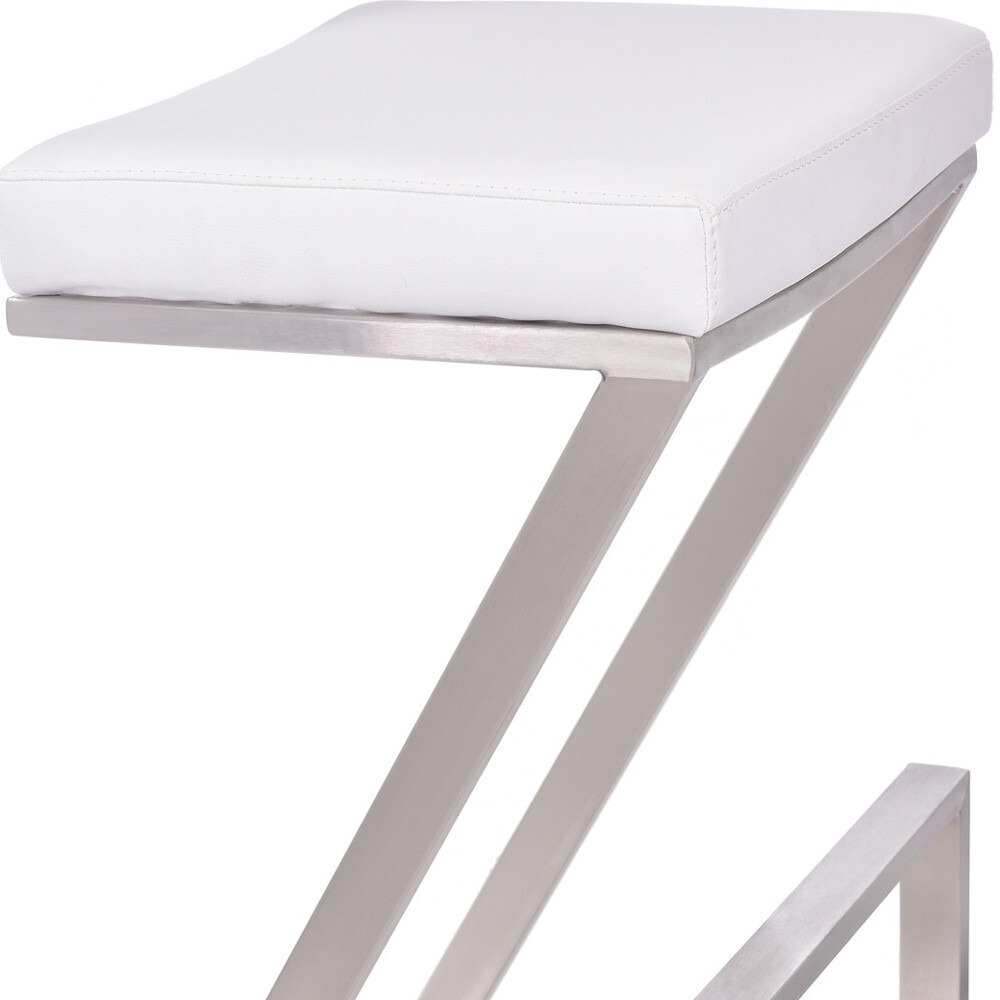 26"" Contempo White Faux Leather And Stainless Backless Bar Stool