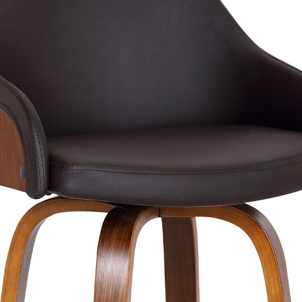 30 Brown Swivel Faux Leather Walnut Wooden Bar Stool