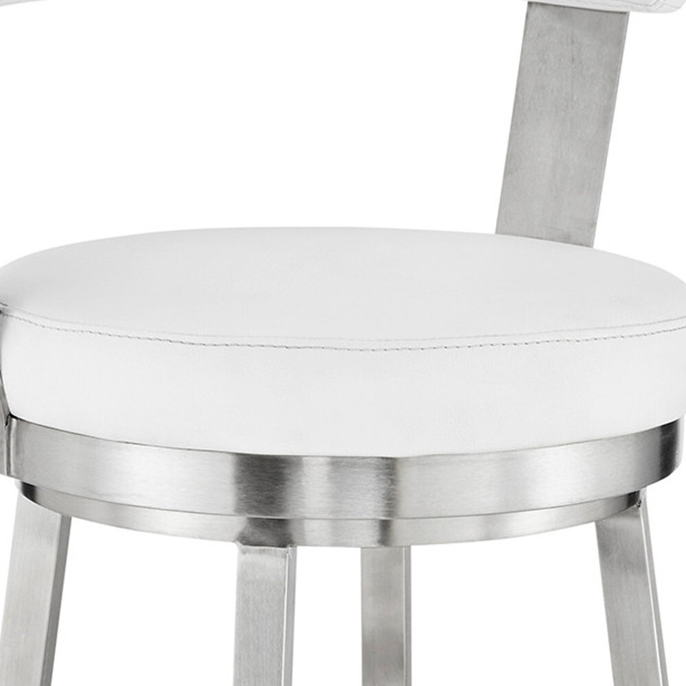 26"" Chic White Faux Leather With Stainless Steel Finish Swivel Bar Stool