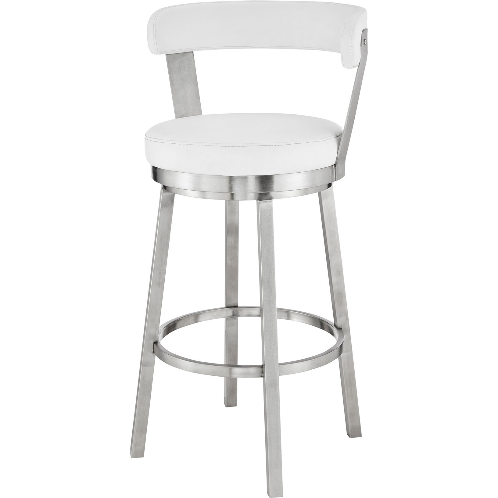 26"" Chic White Faux Leather With Stainless Steel Finish Swivel Bar Stool