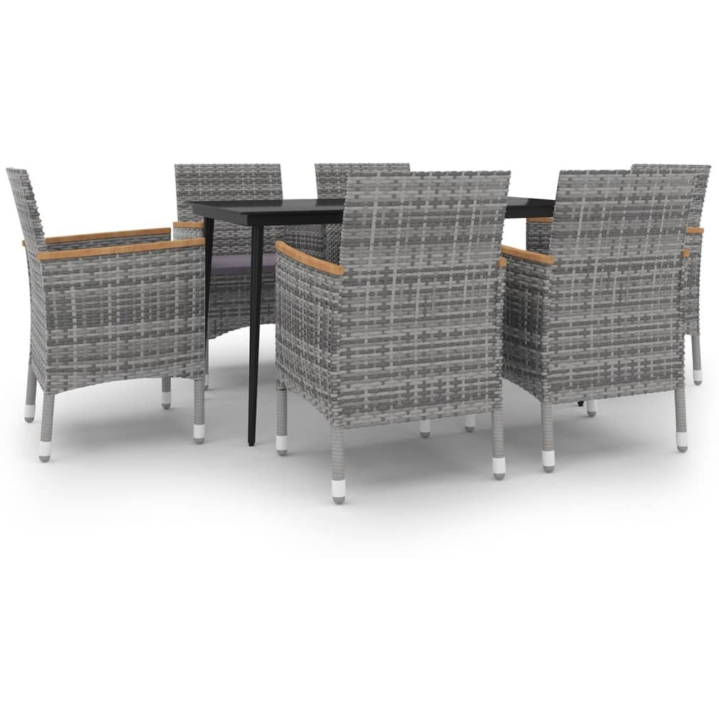 Vidaxl 7 Piece Patio Dining Set With Cushions Poly Rattan And Glass