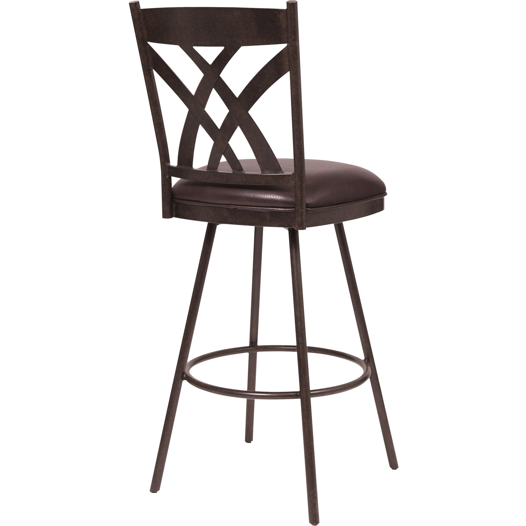 26"" Stylish Brown Faux Leather Brown Metal Lattice Back Swivel Bar Stool