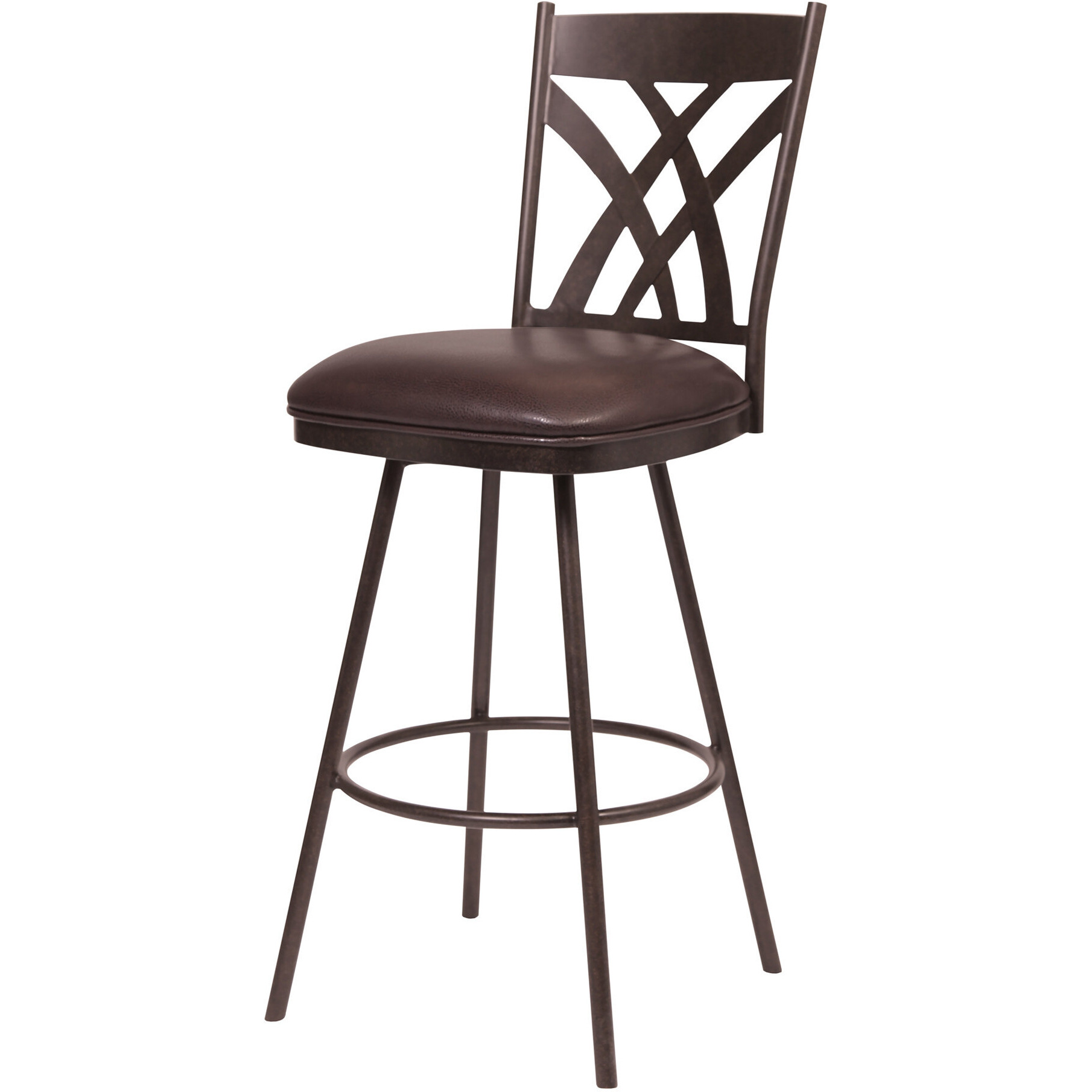 26"" Stylish Brown Faux Leather Brown Metal Lattice Back Swivel Bar Stool