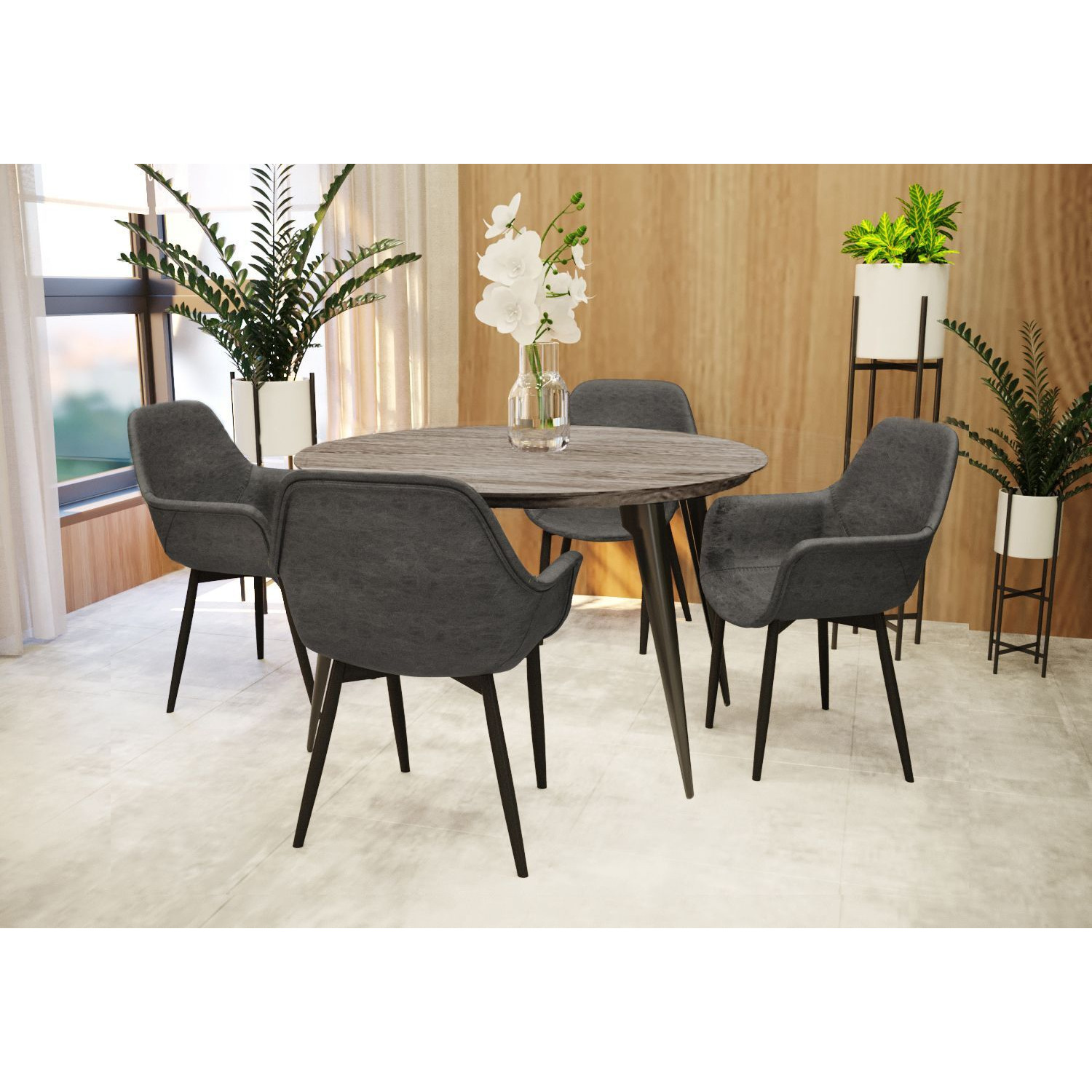 Leisuremod Ravenna Modern Round Wood 47"" Dining Table With Metal Legs