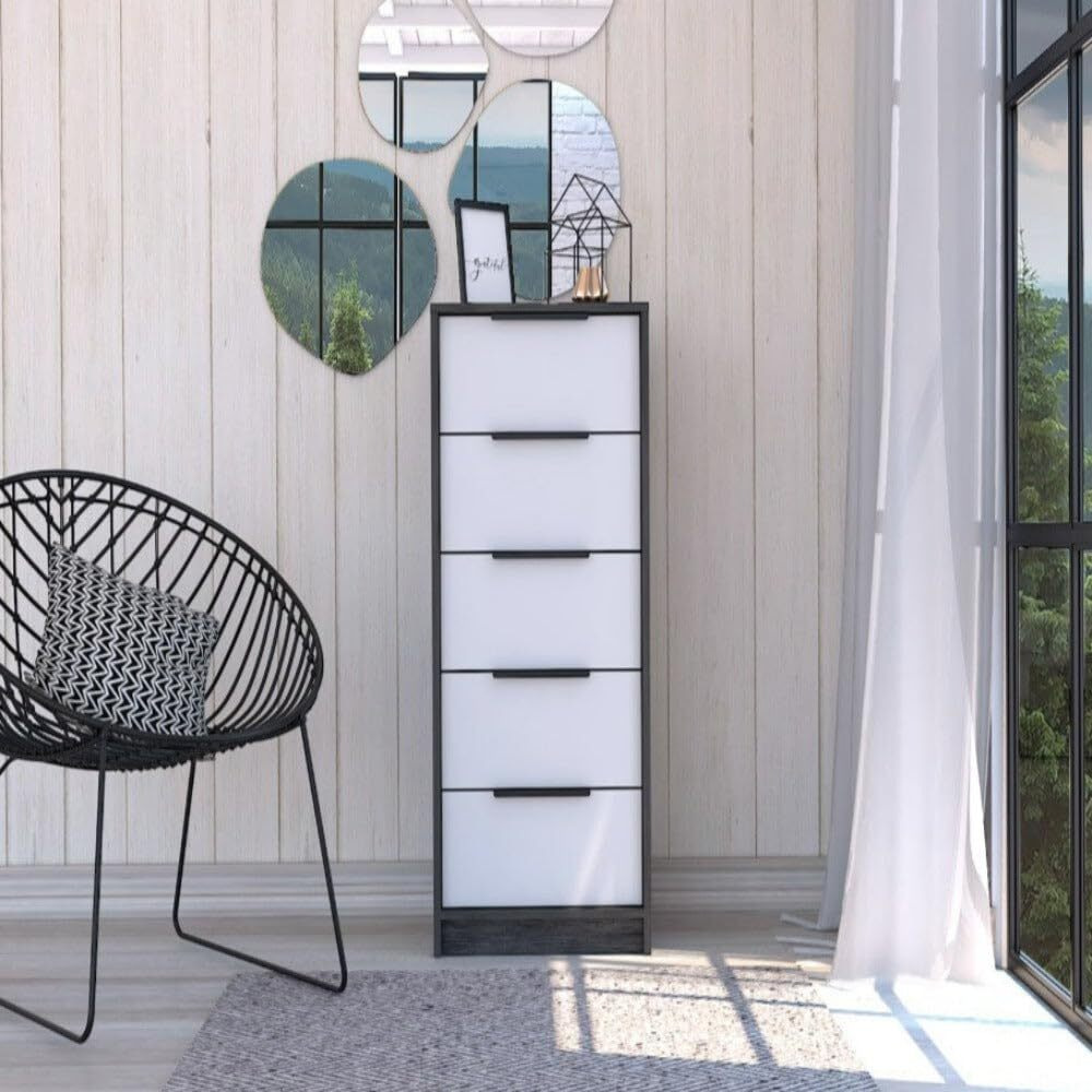 5 Drawers Dresser Maryland  Metal Handle  Smokey Oak  White Finish(D0102Hgeya7)