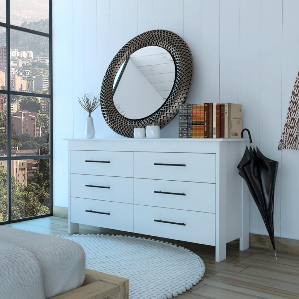 6 Drawer Double Dresser Wezz  Four Legs  Superior Top  White Finish(D0102Hgemxu)