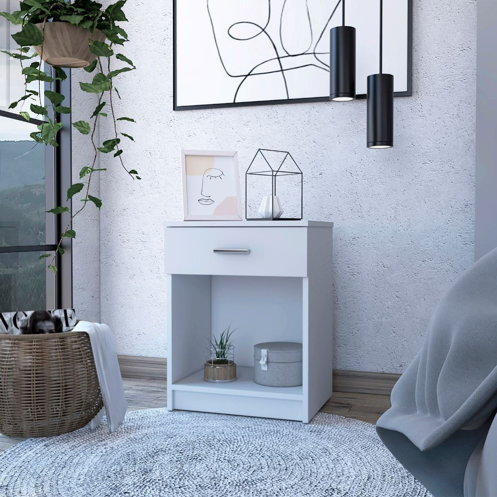 Nightstand Coco  Single Drawer  Lower Shelf  White Finish(D0102Hge6Cg)