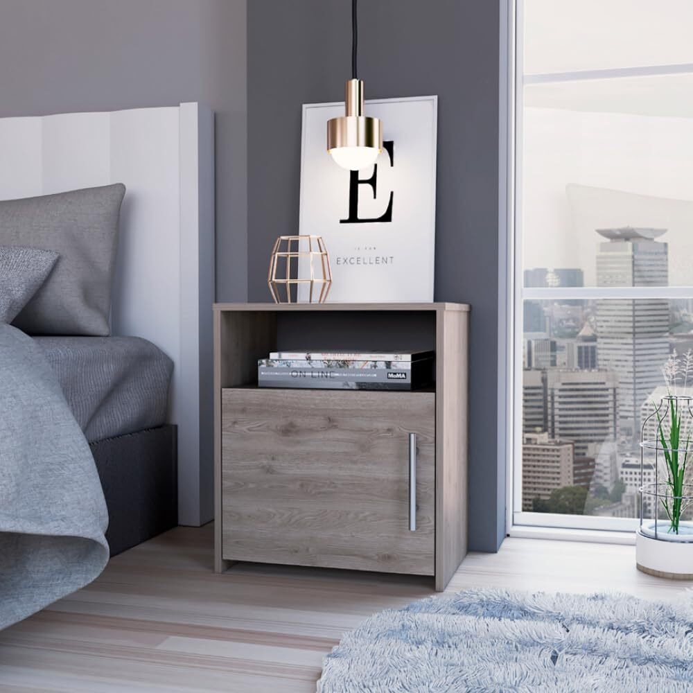 Nightstand Cuarzz  One Cabinet  Light Gray Finish(D0102Hge6G7)