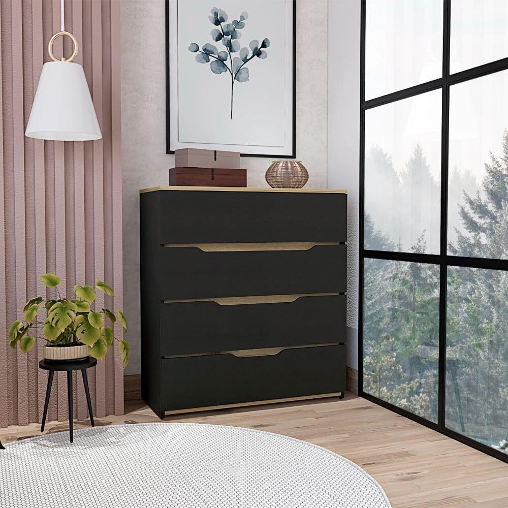 Dresser Oboe  Superior Top  Four Drawers  Black Wengue Light Oak Finish(D0102Hgeyka)
