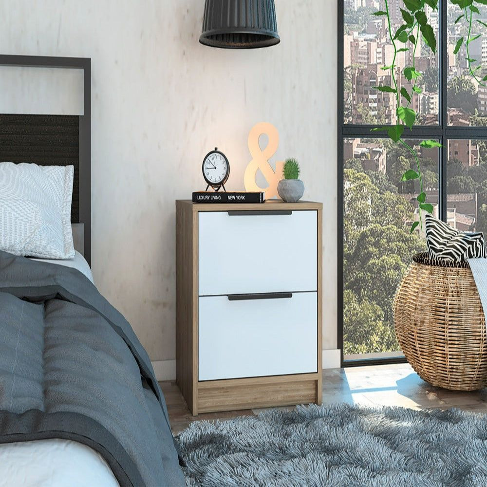 Nightstand Cervants  Two Drawers  Metal Handle  White  Pine Finish(D0102Hged0A)