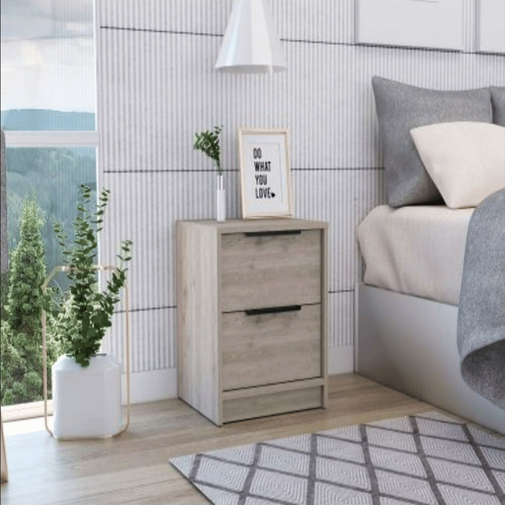 Nightstand Cervants  Two Drawers  Metal Handle  Light Gray Finish(D0102Hgeyma)