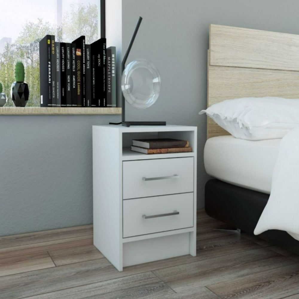 Nightstand Cartiz  Two Drawers  White Finish(D0102Hgedhg)