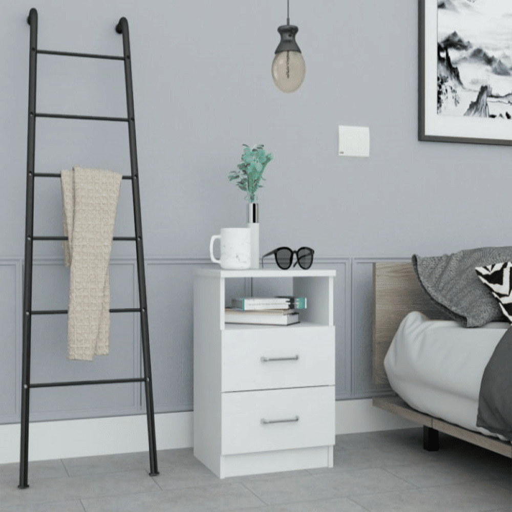 Nightstand Olienza  Two Drawers  One Shelf  White Finish(D0102Hge1Zu)