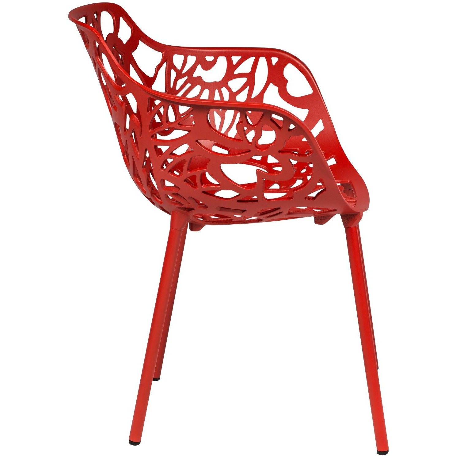 Leisuremod Devon Mid-Century Modern 5-Piece Aluminum Outdoor Patio Dining Set With Tempered Glass Top Table And 4 Stackable Flower Design Arm Chairs For Patio  Poolside  Balcony  And Backyard Garden