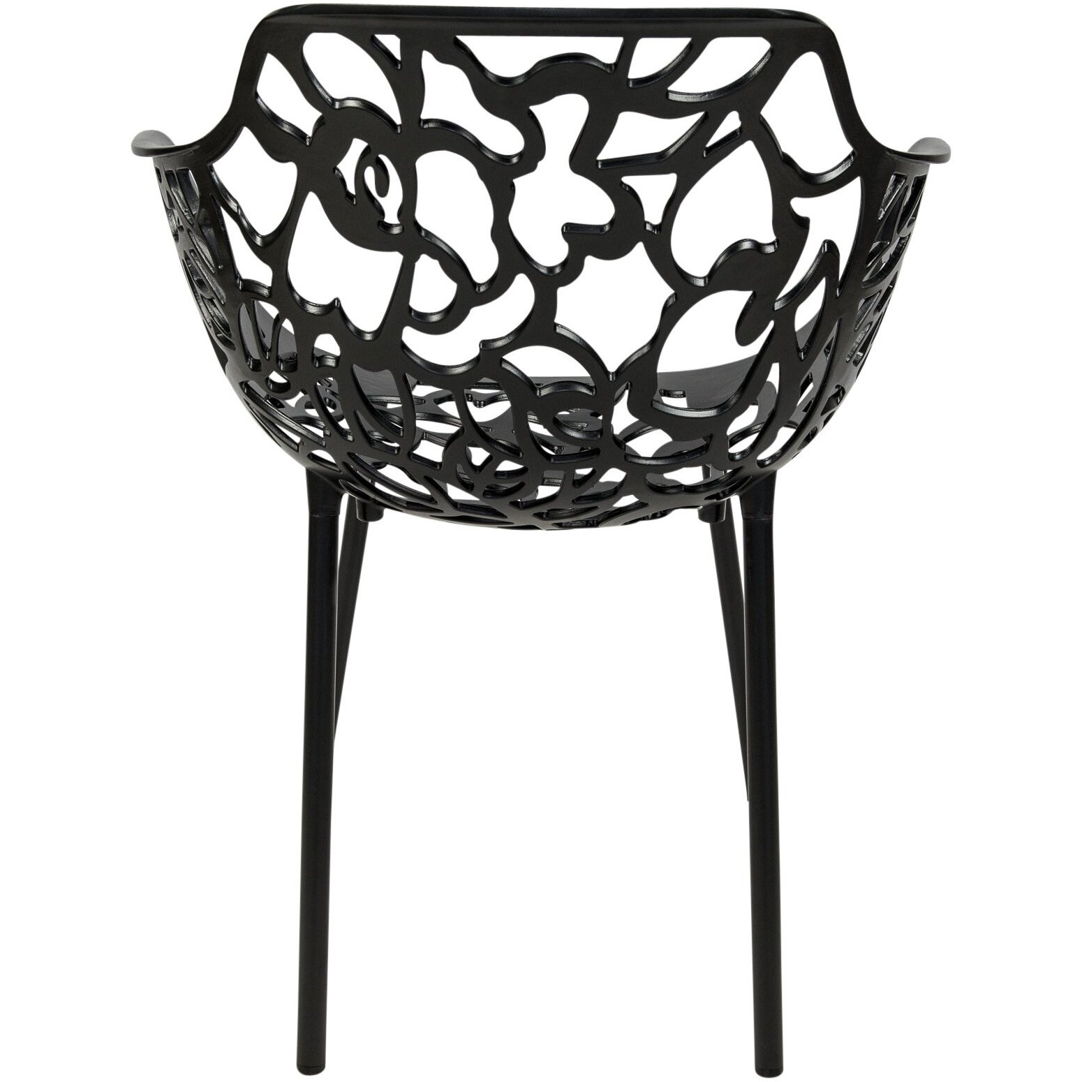 Leisuremod Devon Mid-Century Modern 5-Piece Aluminum Outdoor Patio Dining Set With Tempered Glass Top Table And 4 Stackable Flower Design Arm Chairs For Patio  Poolside  Balcony  And Backyard Garden