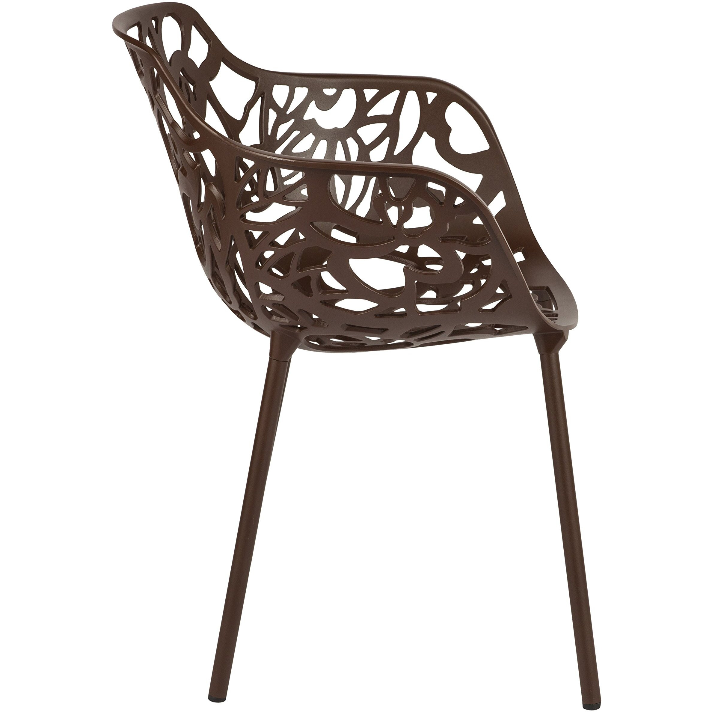 Leisuremod Devon Mid-Century Modern 5-Piece Aluminum Outdoor Patio Dining Set With Tempered Glass Top Table And 4 Stackable Flower Design Arm Chairs For Patio  Poolside  Balcony  And Backyard Garden