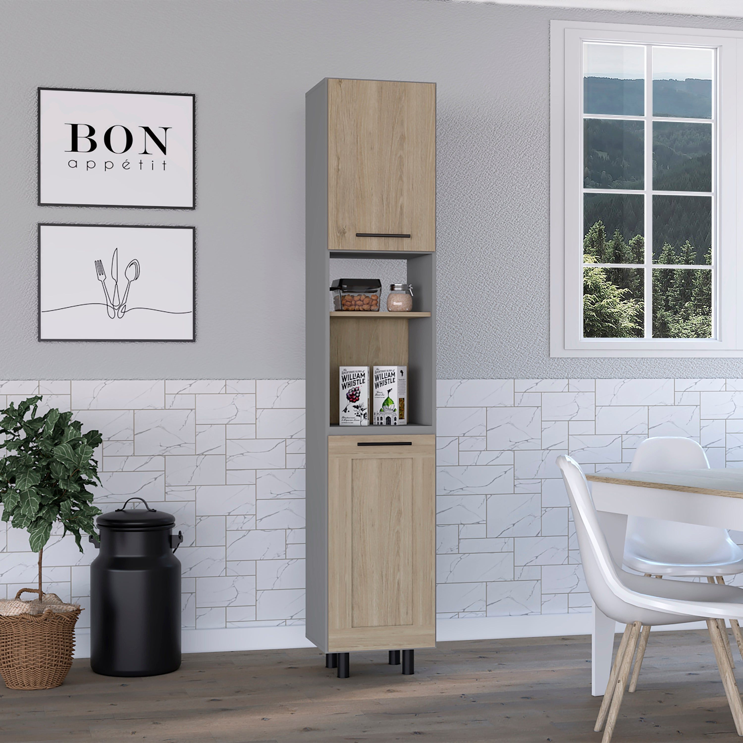 Kitchen Pantry Retrit  Double Door  Six Shelves  Light Pine Finish(D0102Hgedy7)