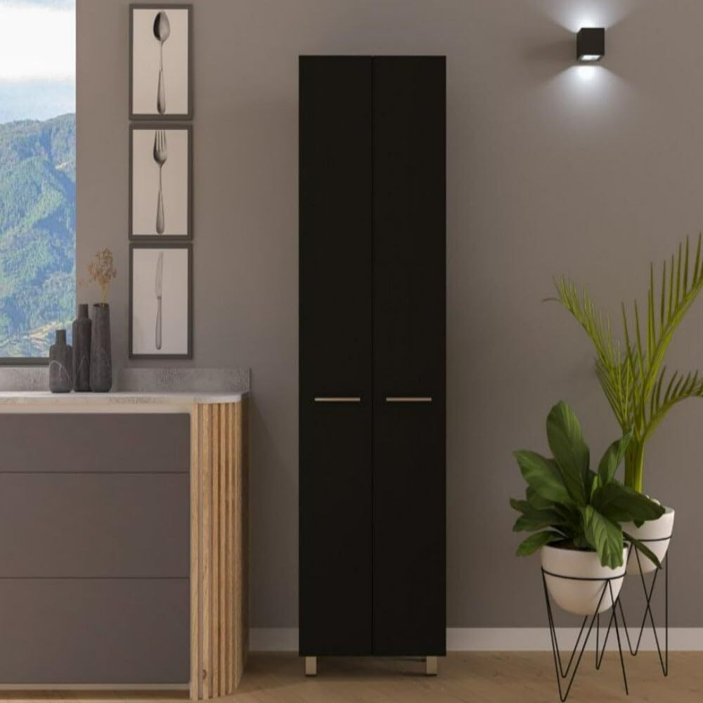 Pantry Cabinet Phoenix  Five Interior Shelves  Black Wengue Finish(D0102Hgedpy)