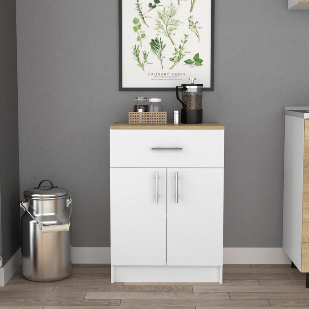 Pantry Cabinet Netal  One Drawer  White  Light Oak Finish(D0102Hged9V)