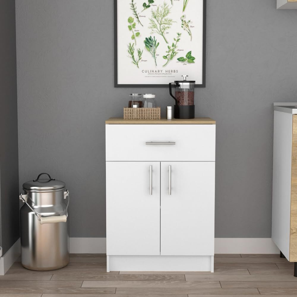 Pantry Cabinet Netal  One Drawer  White  Light Oak Finish(D0102Hged9V)