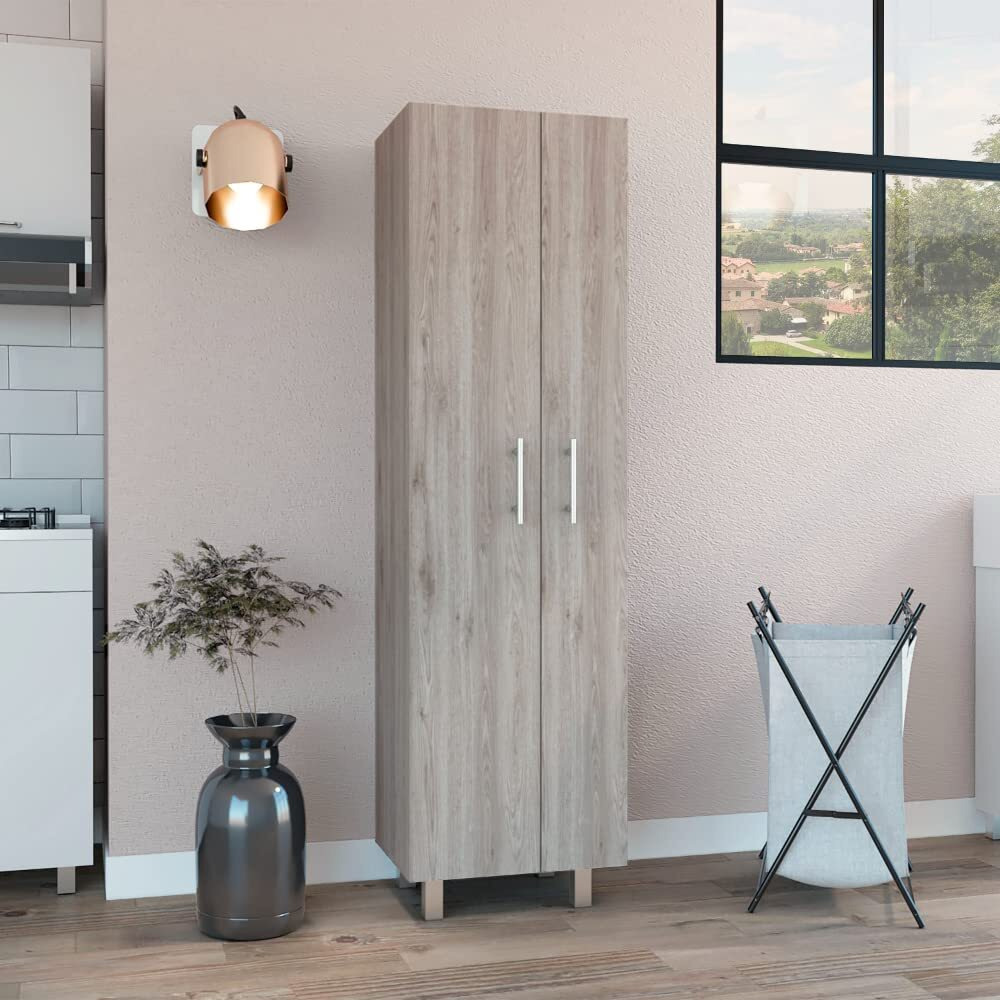 Closet Pantry Copenhague  Five Shelves  Double Door Cabinet  Light Gray  White Finish(D0102Hge1Fu)