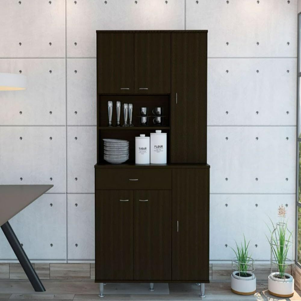 Kitchen Pantry Piacenza  Double Door Cabinet  Black Wengue Finish(D0102Hgedaa)