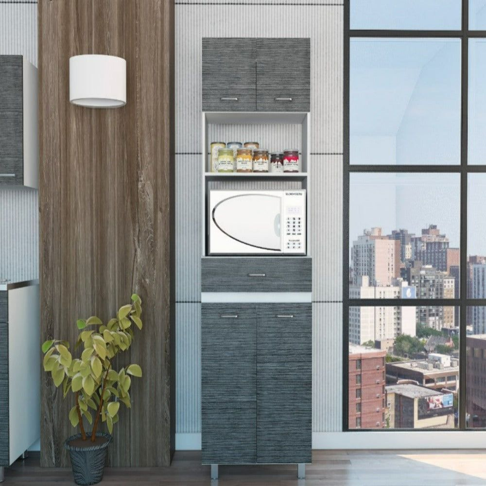 Microwave Cabinet Madison  Double Door  White  Smokey Oak Finish(D0102Hgeyxy)