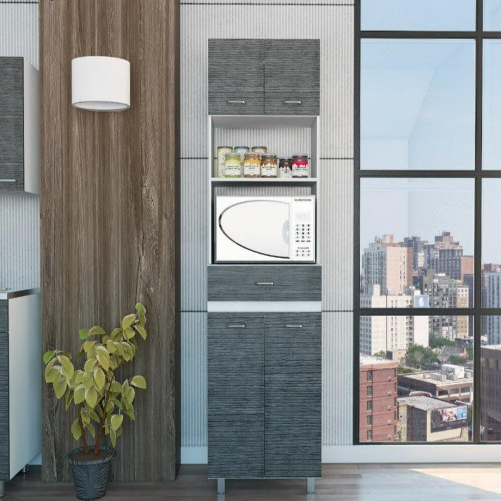 Microwave Cabinet Madison  Double Door  White  Smokey Oak Finish(D0102Hgeyxy)