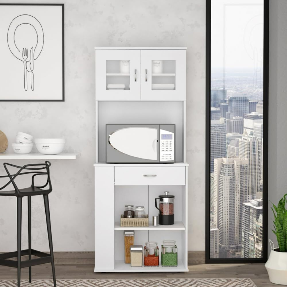 Pantry Double Door Cabinet Folbert  Three Side Shelves  White Finish(D0102Hge6Gg)
