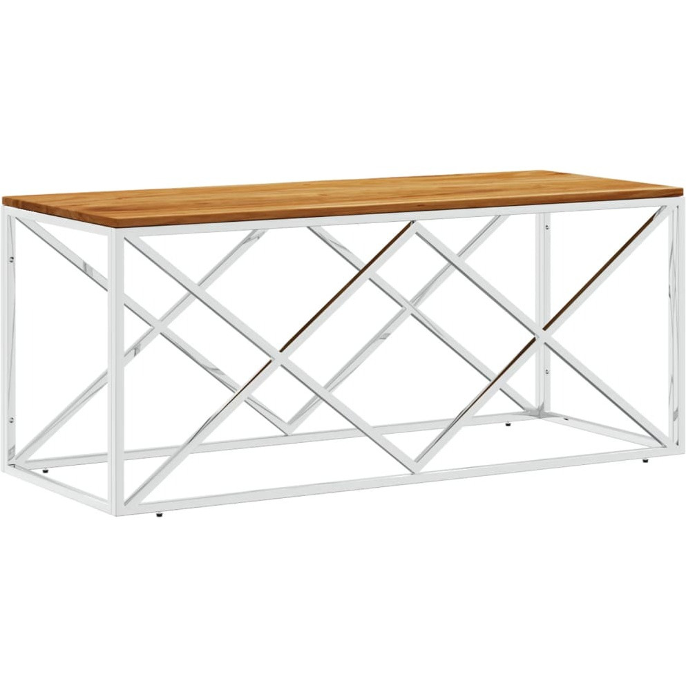 Vidaxl Coffee Table Stainless Steel And Solid Wood Acacia