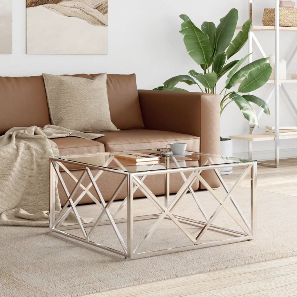 Vidaxl Coffee Table 31.5X31.5X15.7 Stainless Steel And Glass