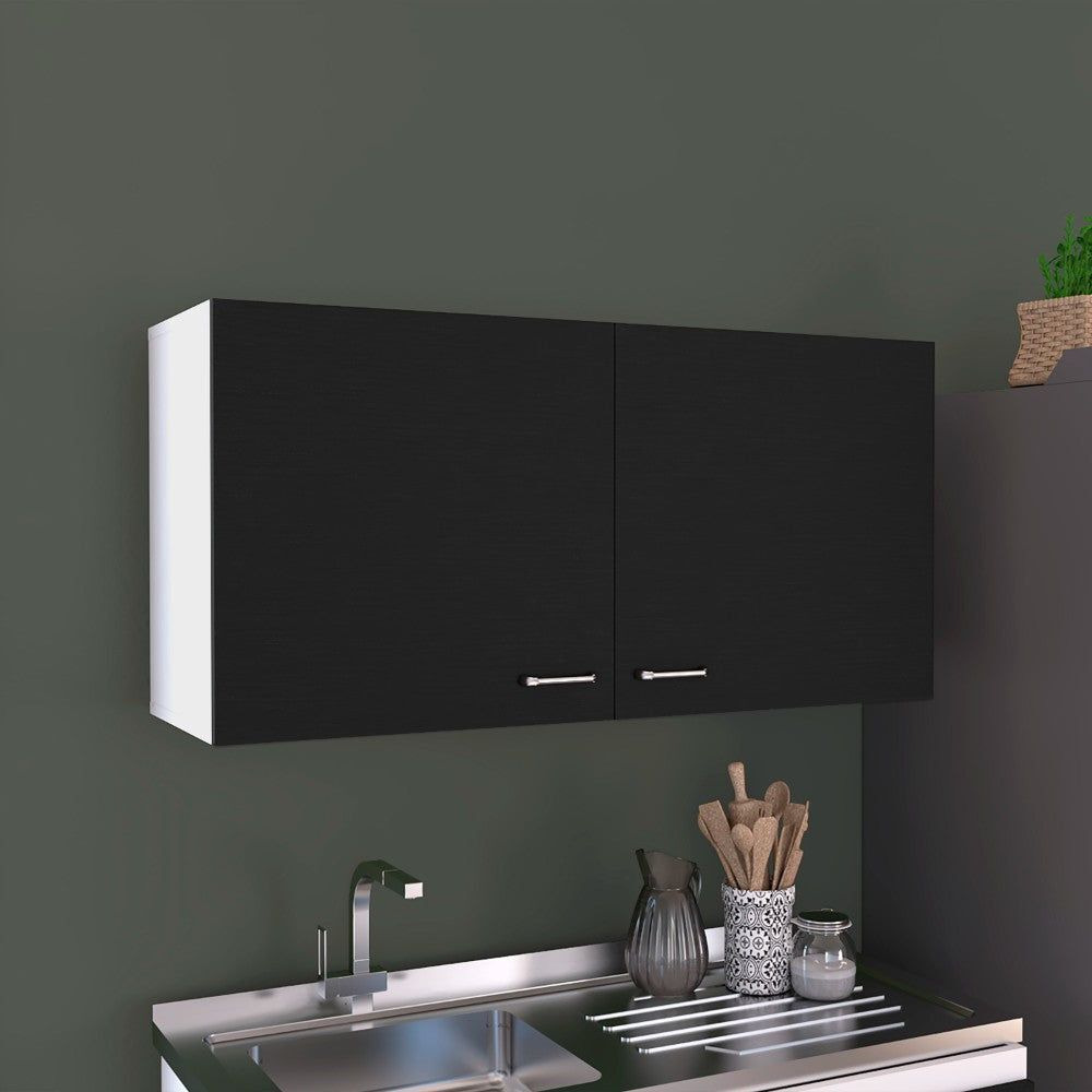 Wall Cabinet Toran  Two Shelves  Double Door  Black Wengue Finish(D0102Hgeywu)