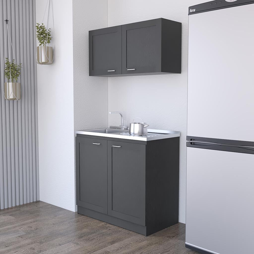 Cabinet Set Zeus  Two Shelves  Black Wengue Finish(D0102Hge6S7)
