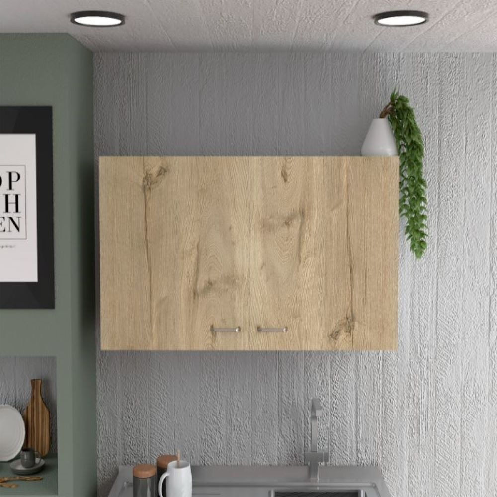 Wall Cabinet Toran  Two Shelves  Double Door  White  Light Oak Finish(D0102Hgedyy)
