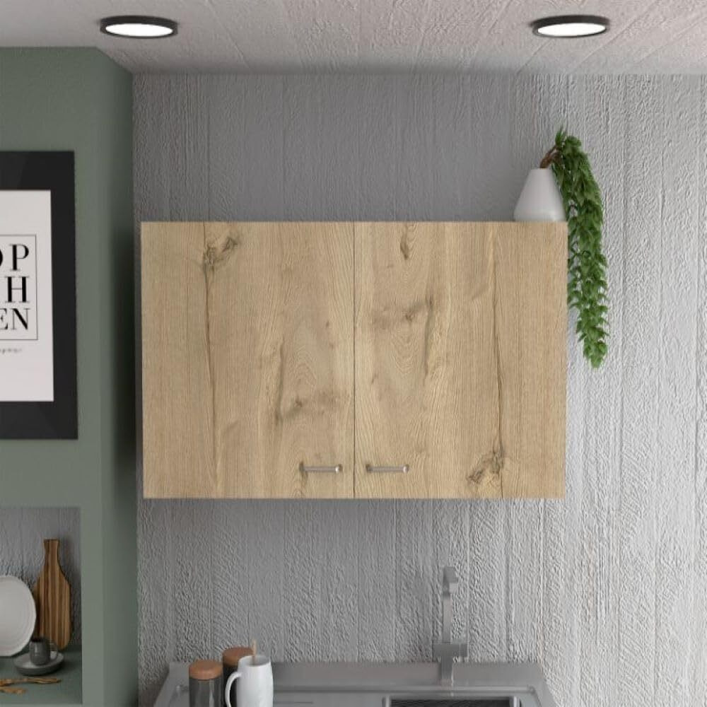 Wall Cabinet Toran  Two Shelves  Double Door  White  Light Oak Finish(D0102Hgedyy)