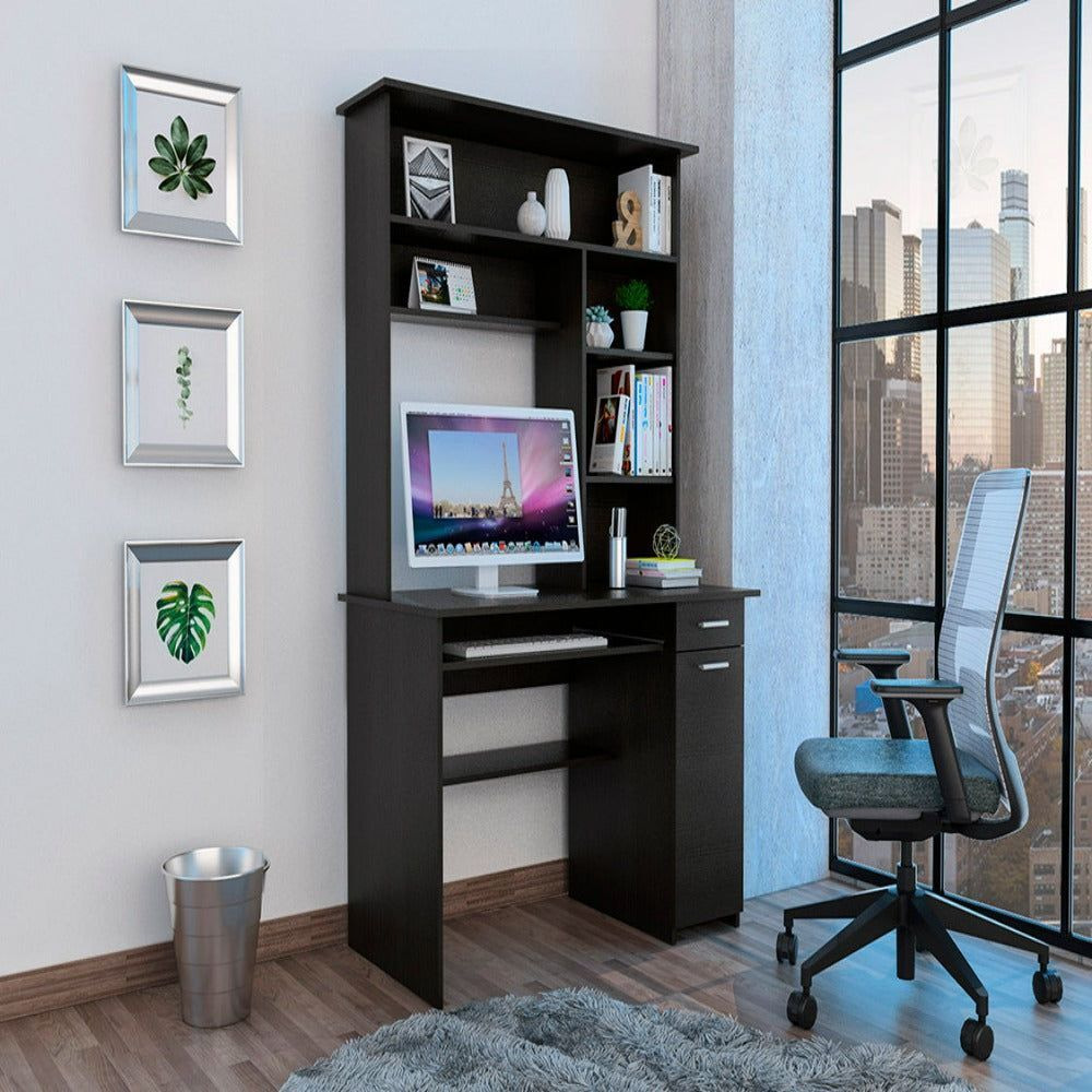 Computer Desk Acequia  Multiple Shelves  Black Wengue Finish(D0102Hgedzv)