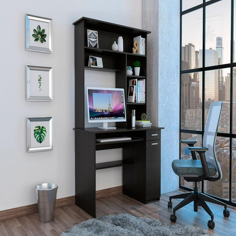 Computer Desk Acequia  Multiple Shelves  Black Wengue Finish(D0102Hgedzv)