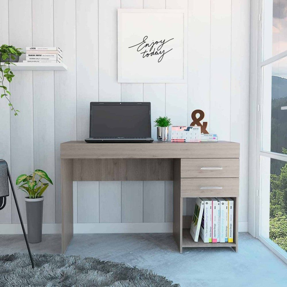 Computer Desk Limestone  Two Drawers  Light Gray Finish(D0102Hgeyq7)