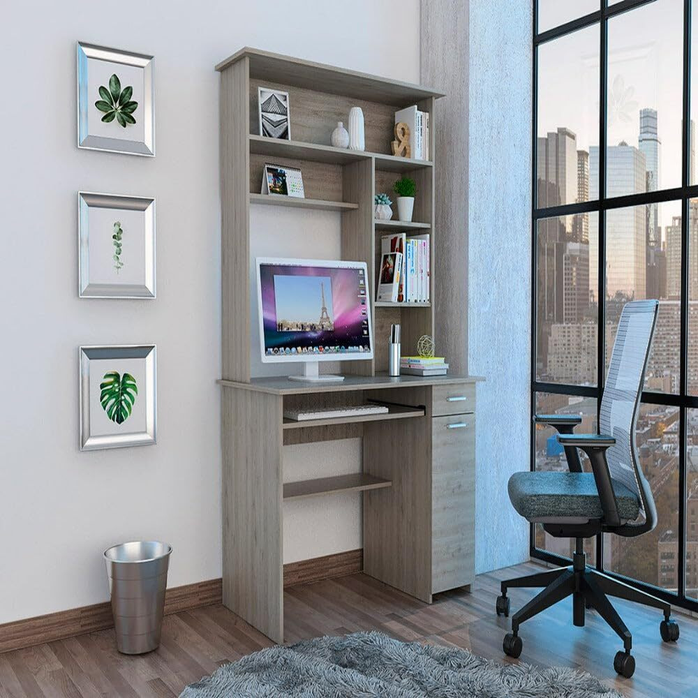 Computer Desk Acequia  Multiple Shelves  Light Gray Finish(D0102Hged17)