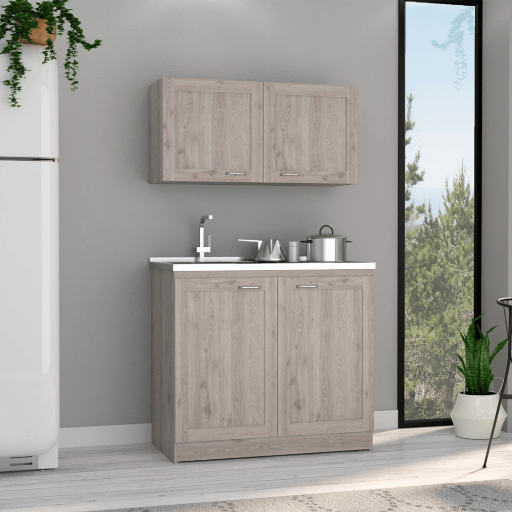 Cabinet Set Zeus  Two Shelves  Light Gray Finish(D0102Hgempa)
