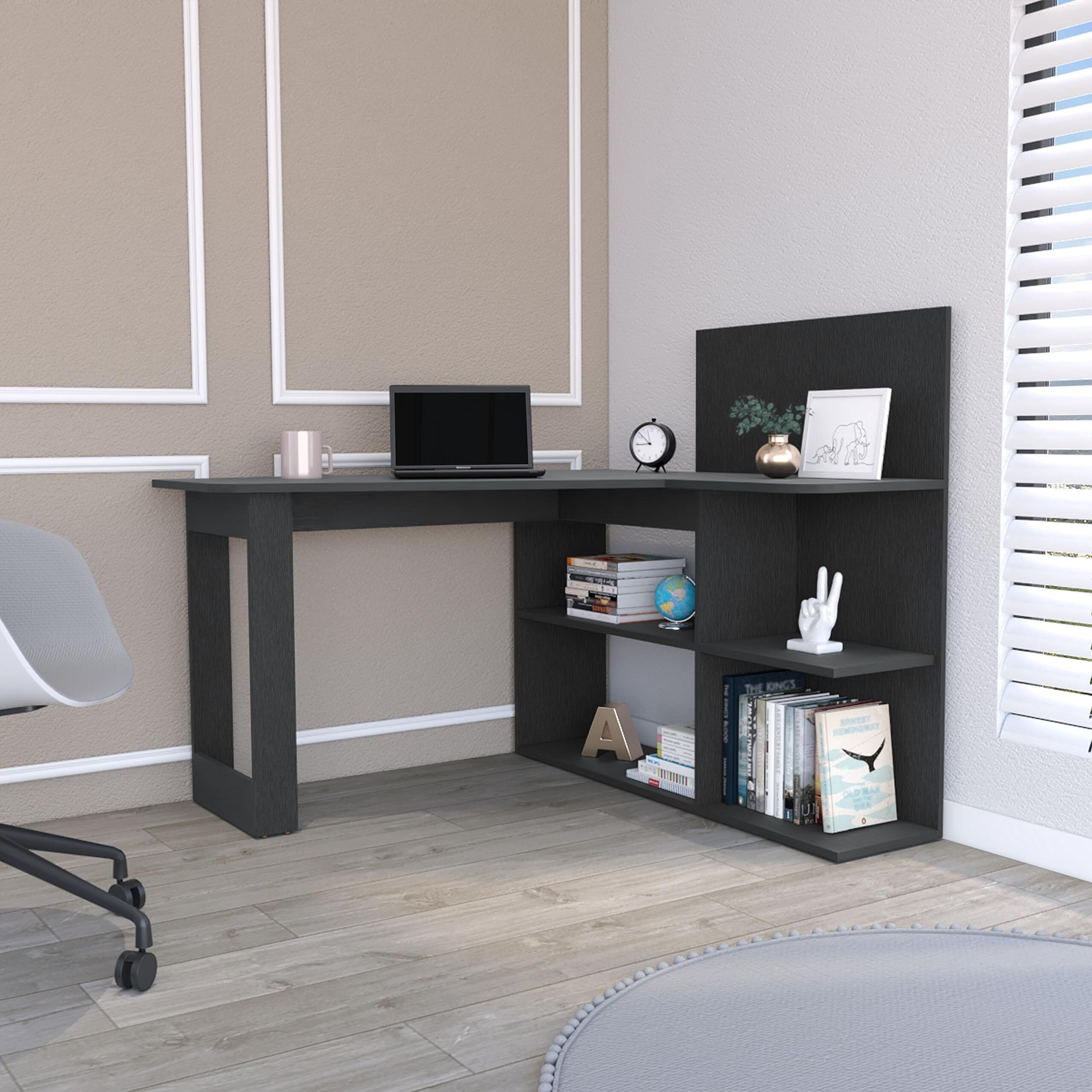 Computer Desk Mohave  Five Open Shelves  Black Wengue Finish(D0102Hgey3V)