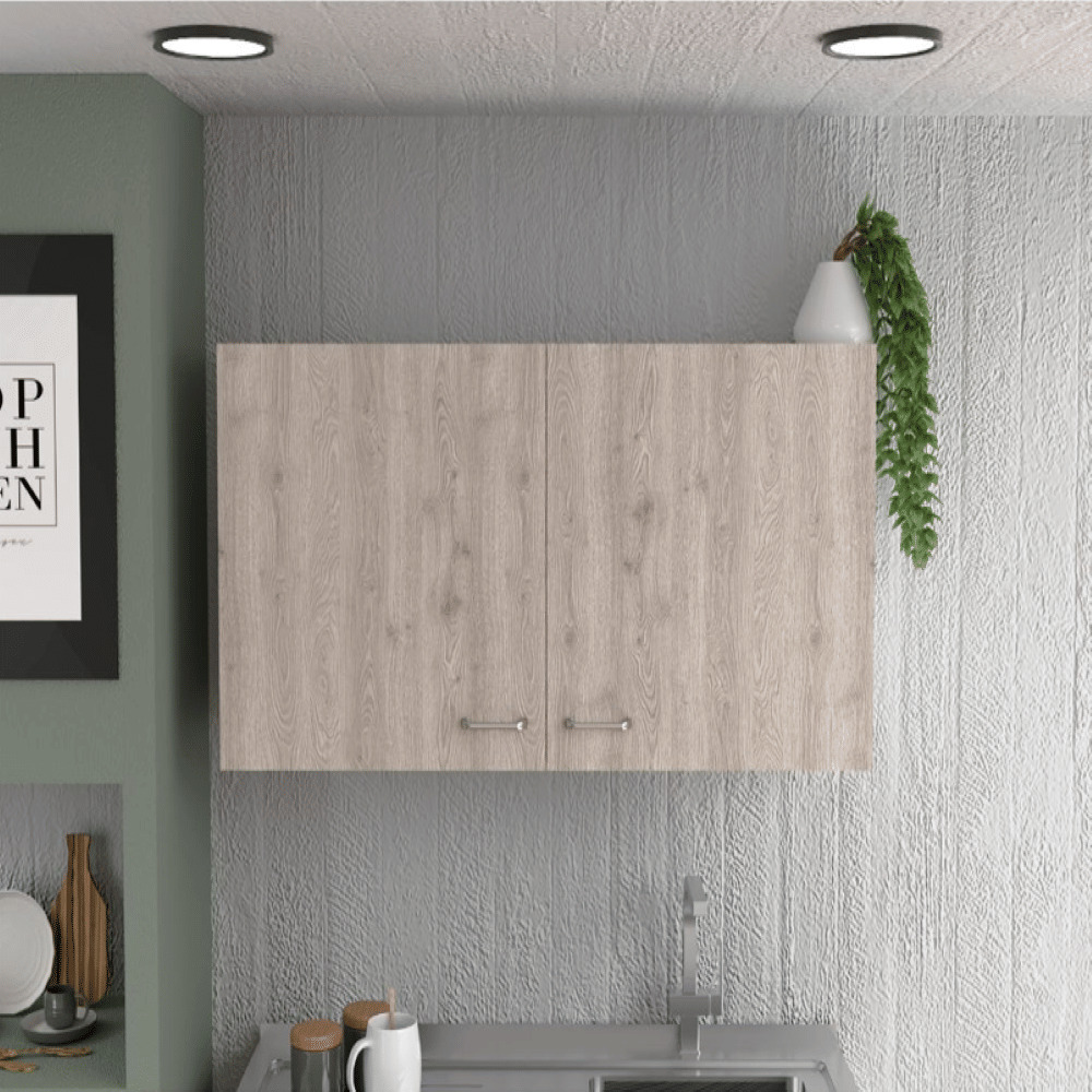 Wall Cabinet Toran  Two Shelves  Double Door  White  Light Gray Finish(D0102Hged6V)