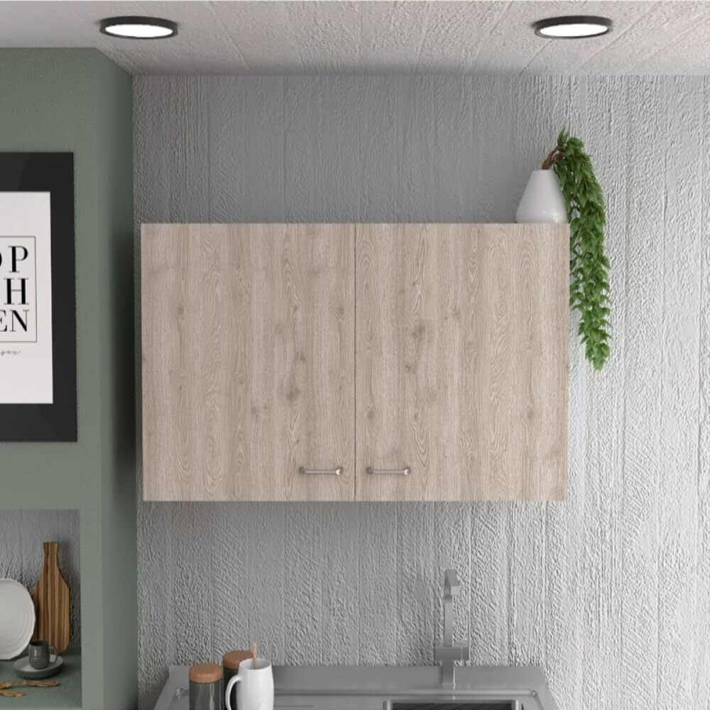 Wall Cabinet Toran  Two Shelves  Double Door  White  Light Gray Finish(D0102Hged6V)