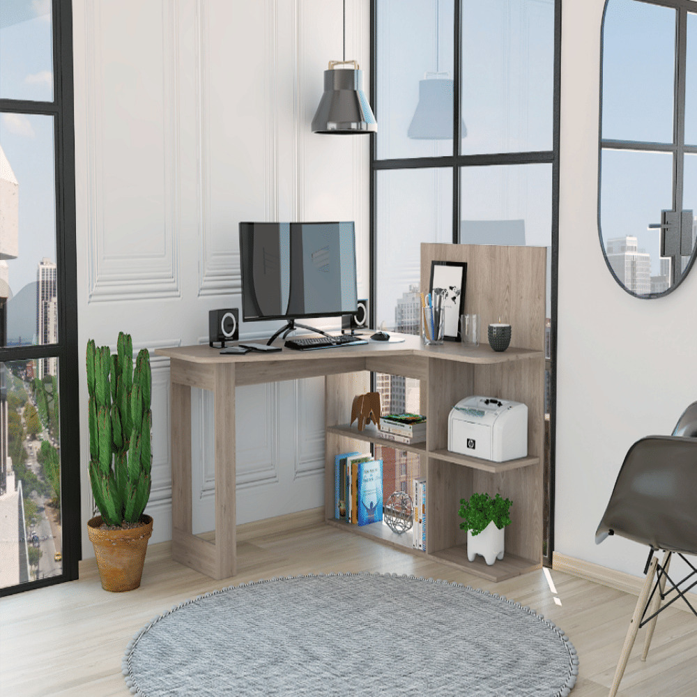 Computer Desk Mohave  Five Open Shelves  Light Gray Finish(D0102Hge67U)