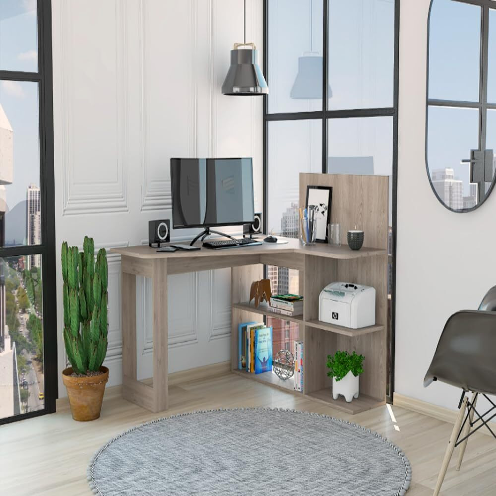 Computer Desk Mohave  Five Open Shelves  Light Gray Finish(D0102Hge67U)