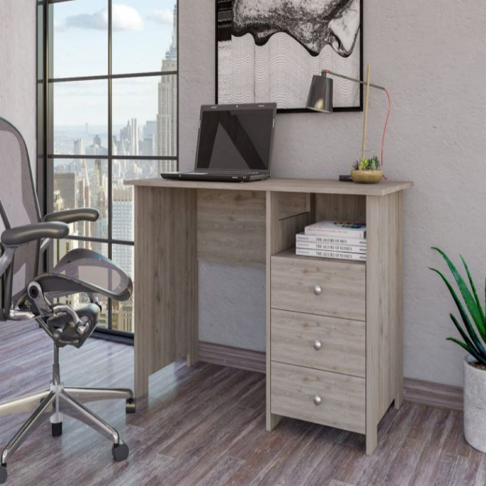 Writing Desk Brentwood With Three Drawers And Open Storage Shelf  Light Gray Finish(D0102Hgemka)